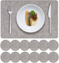 MOSAYT Faux Leather Placemats Set of 12-12 x 18 Inch - Heat Resistant Vinyl Place Mats with Coasters, Wipeable Washable Waterproof Oil Proof Table Mats for Kitchen Dining Indoor Outdoor, Light Grey