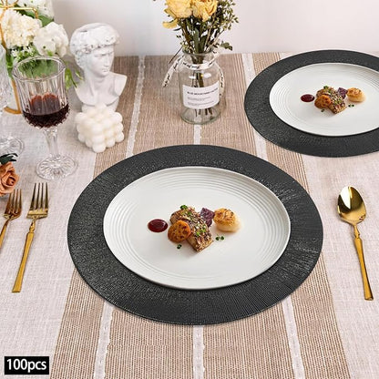 100 Pcs Antique Charger Plates Bulk, 13in Reusable Serving Plates Embossed Rim Plastic Party Dinner Plate Chargers Round Decorative Server Plate for Wedding Party Event Tableware