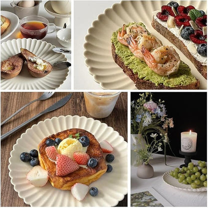 WENSHUO Daisy Plates Set of 6, 9-inch Round, Matte Crème (Appetizer Plate)