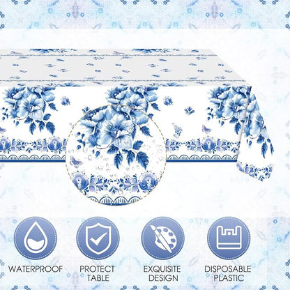 41Pcs Blue White Floral Party Decorations Disposable Tableware Set Serves 20 - Image 5