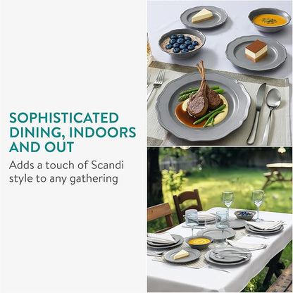 Navaris Scandi Style Porcelain Dinnerware Set - Ceramic Crockery Sets for 4 - Stackable Dishes with Dinner and Salad Plates Cereal Bowls - Dishwasher & Microwave Safe - 12pcs Grey