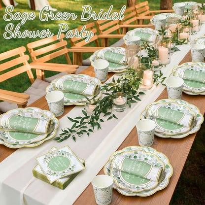 Funnymoom 250 Pcs Cheers to Love Sage Green Gold Eucalyptus Party Plates | - Image 5