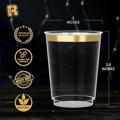 R-kay Gold Plastic Cups, Heavy Duty 10 OZ Disposable cups, Plastic Cocktail - Image 4