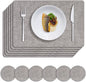MOSAYT Faux Leather Placemats Set of 6, Heat Resistant Wipeable Washable Vinyl Place Mats with Coasters, Waterproof Oil Proof Table Mats for Kitchen Dining Party Outdoor, 12" x 17", Light Grey