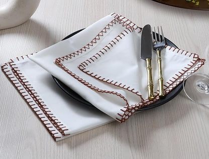 Bedding Craft Cotton Cloth Dinner Napkins Set of 12 – 18x18 Chili Oil Red Cloth Napkins with Blanket Stitch Selvedge – Washable Fabric Napkins for Wedding Tables, Banquets, Parties & Restaurants