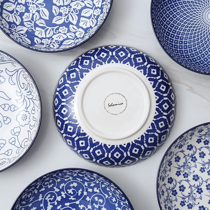 Selamica Porcelain 26 Ounce Pasta Bowls Set of 6, 8 inch Wide and Shallow Salad - Image 7