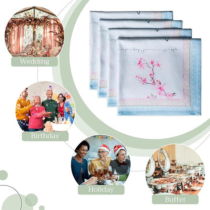 Maison d' Hermine Cloth Napkins Set of 4 100% Cotton Everyday Reusable Square Napkins Cloth Washable Dinner Wedding Restaurant Valentines Day Decorations Spring/Summer (Blossoms in Spring, 20" x 20")