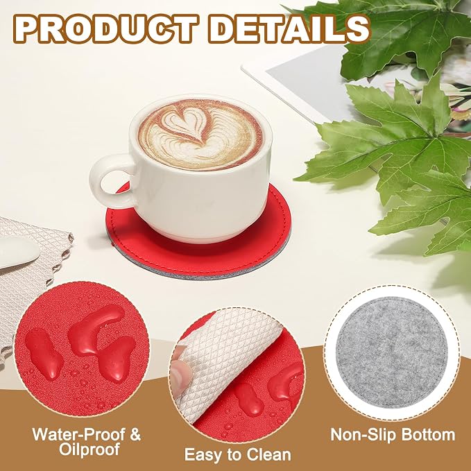 uxcell 5Pcs PU Leather Coasters - Image 3