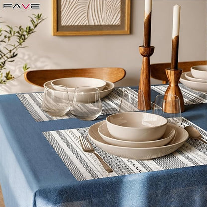 FAVE Boho Vinyl Placemats Set of 4, Durable Woven Place Mats Washable Heat Resistant PVC Table Mats for Parties,Weddings, Dining,Banquet(Gray, 4PCS)