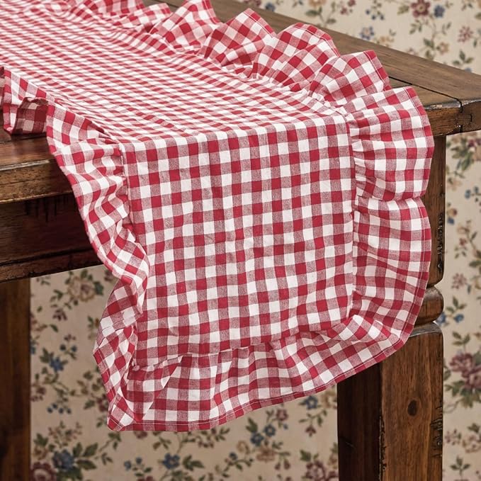 HunnmingRe 1 Pc Gingham Table Runner Red, 118 X 13.8 Inch | Cotton Dresser Scarf - Image 7