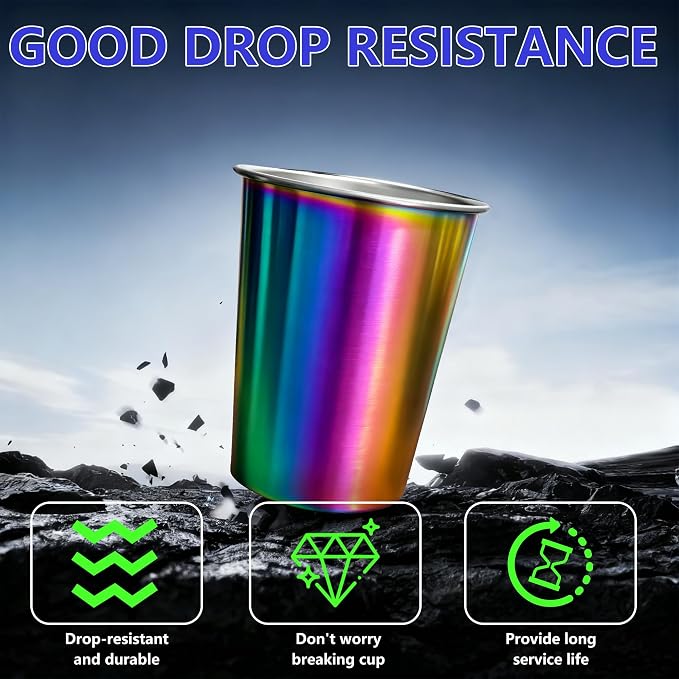 20oz 8PCS Stainless Steel Pint Cups, Reusable metal Cups, Drinking | Pint - Image 6