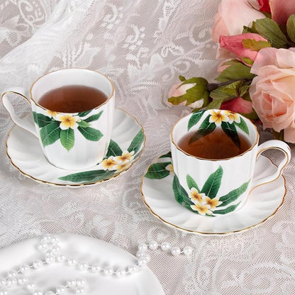 KAMMAK Tea Cups and Saucers Set of 2, Porcelain Coffee Cups, JBE012 | Stackable - Image 5
