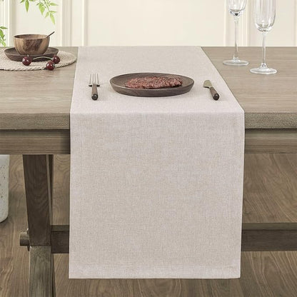 Basic Linen Style Table Runner, 14x48 Inch Light Tan | Mitered Corner Design - Image 2