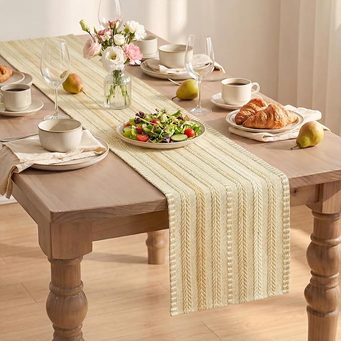 Artoid Mode Burlap Brown Farmhouse Stripe Braided Table Runner 12x72 Inch | - Image 8