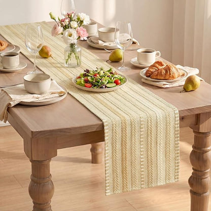 Artoid Mode Burlap Brown Farmhouse Stripe Braided Table Runner 12x72 Inch | - Image 8