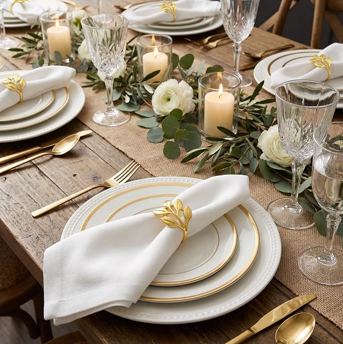 Gold Napkin Rings Set of 24, Shiny Zinc Alloy, Durable Polished Leaf Shaped - Image 2