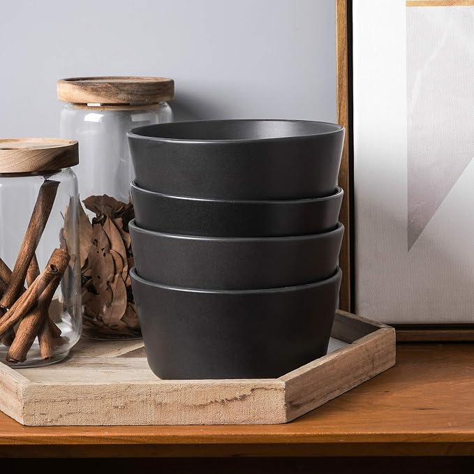 Stone Lain Stoneware Bowls Set, Matte Black, 22.5 fl oz - Image 2