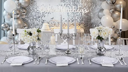 Nervure 100PCS White and Silver Plastic Plates - 10.25Inch Silver Disposable Plates - Heavyweight Dinner Plates for Wedding & Party
