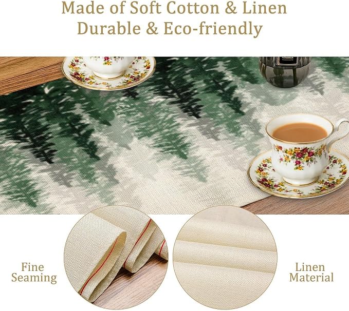 Green Forest Pine Trees Table Runner, Woodland Tabletop Scarf Home Kitchen - Image 5