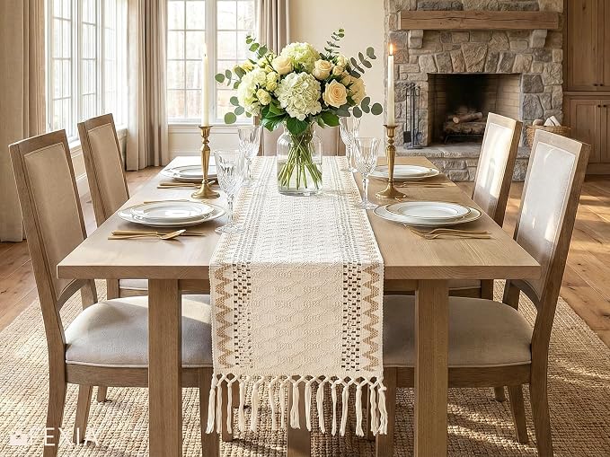 Boho Fall Table Runner Burlap for Coffe Table Home Decor 13x72 Inch | 72 Inch - Image 6