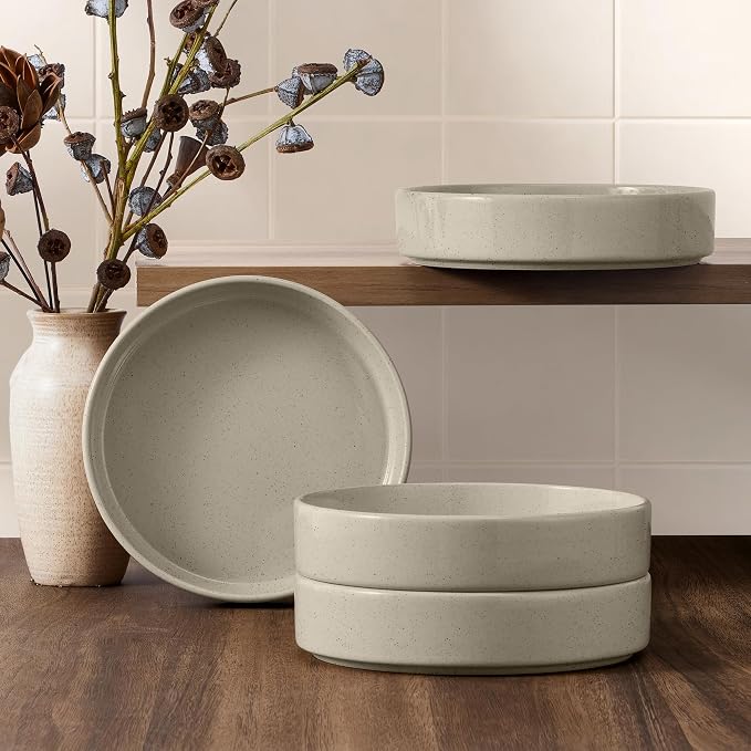 E-far Pasta Bowls Set of 4, 35oz Ceramic Large Salad Bowl Plates - Image 6