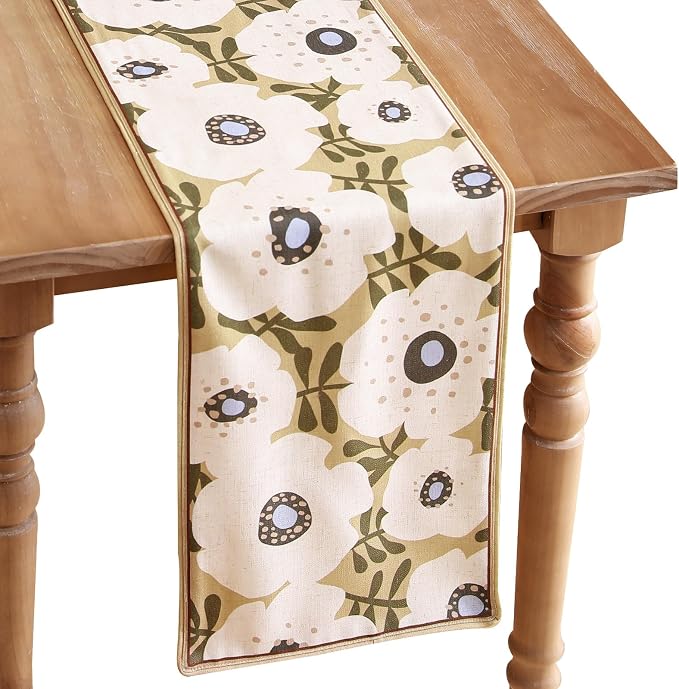 bilin gaier Designer French Linen Table Runner, Floral Pattern, Dining Table by bilingaier