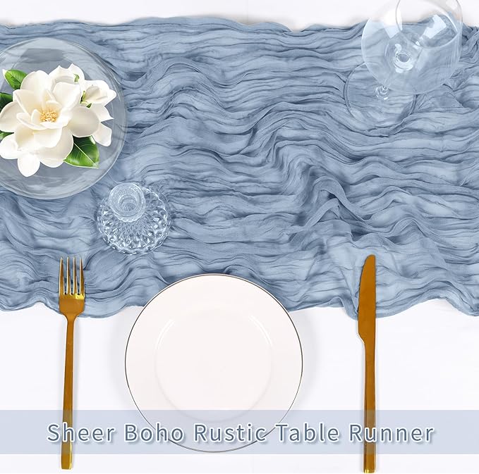 6 Pack Dusty Blue Cheesecloth Table Runner, 17 x 108 inch, Semi Sheer Boho - Image 5