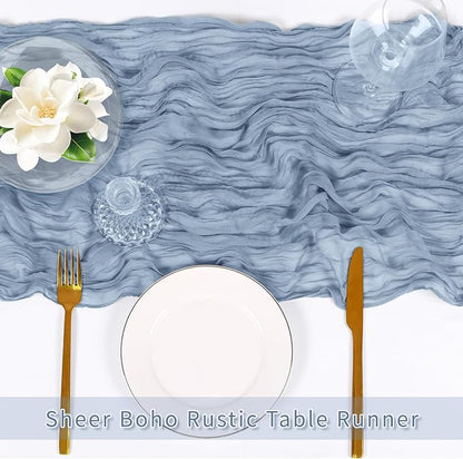 3 Pack Dusty Blue Cheesecloth Table Runner, 17 x 108 inch, Semi Sheer Boho - Image 5