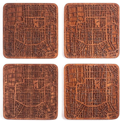 Xi'an Map Coaster by O3 Design Studio, Set of 4, Sapele Wooden Coaster with city map, Multiple city optional, Handmade