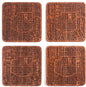 Xi'an Map Coaster by O3 Design Studio, Set of 4, Sapele Wooden Coaster with city map, Multiple city optional, Handmade