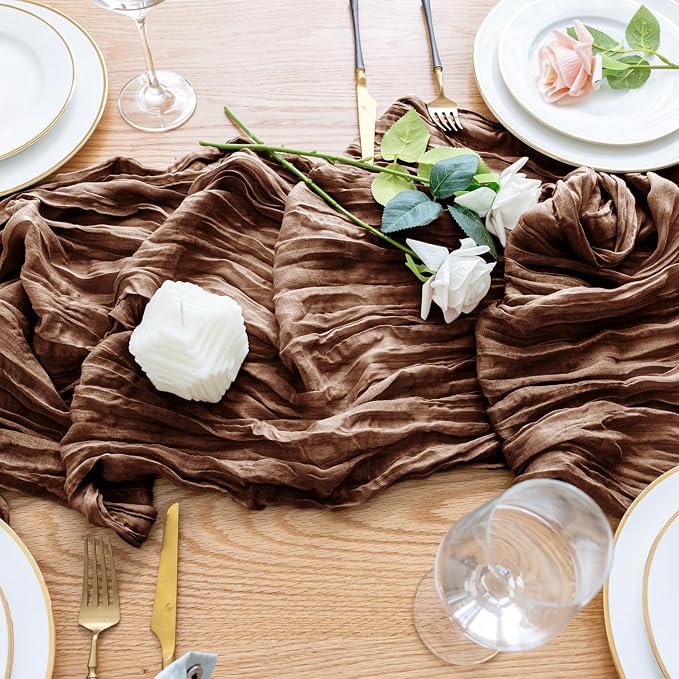 Cheesecloth Table Runner Brown 10FT Boho Gauze Runner, 4 Pack | 120 Inch Cheese - Image 5