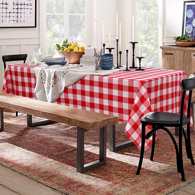 Red and White Plaid Tablecloth Waterproof, 2 Pack, 54 x 80 inch | Buffalo - Image 7
