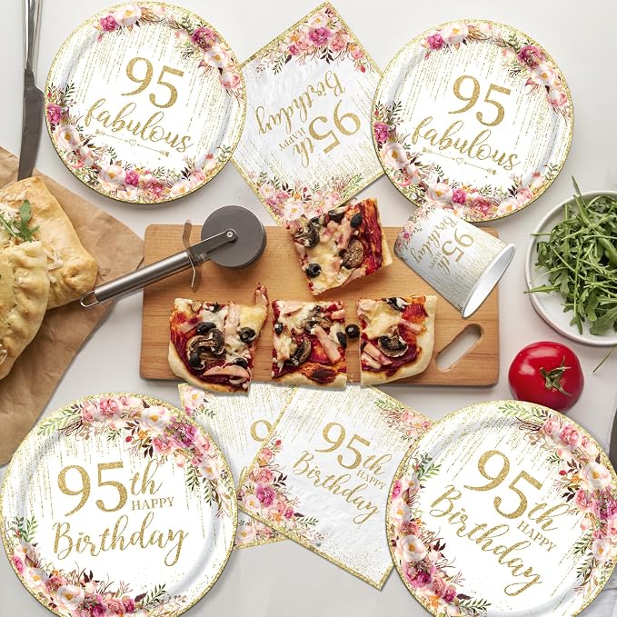 95th Birthday Party Tableware, Tablecloth, 95 and Fabulous Banner, 95th - Image 3