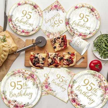 95th Birthday Party Tableware, Tablecloth, 95 and Fabulous Banner, 95th - Image 3