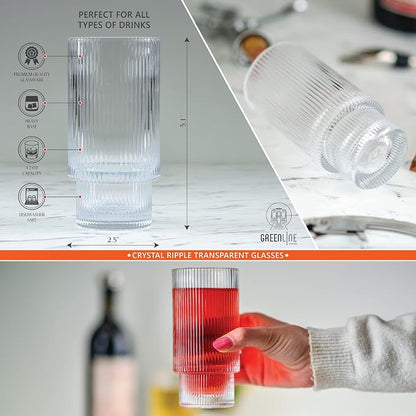 Greenline Goods Ripple Drinking Glasses - 12 oz Modern Kitchen Glassware Set - Image 2