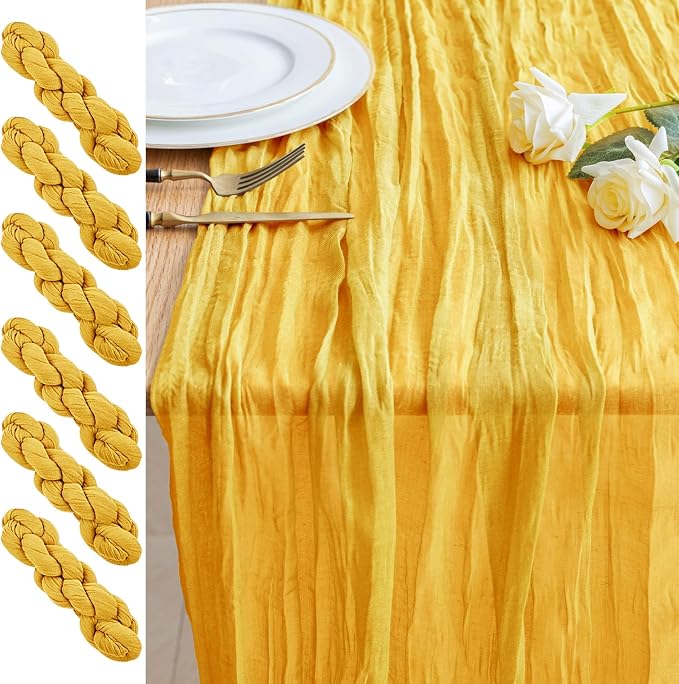 Cheesecloth Table Runner 10FT 6Pcs Gold Boho Gauze Rustic Sheer Runners | by Xiomot