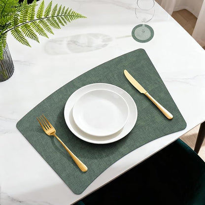 Round Table Placemats Set of 4, Wedge Shaped Faux Leather Table Mats, Heat Resistant Wipeable Washable Place Mats for Dining Table Dinner Kitchen Indoor Outdoor