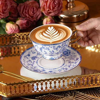 KAMMAK Tea Cups and Saucers Set of 2, Porcelain Coffee Cups, JBE023 | Stackable - Image 5