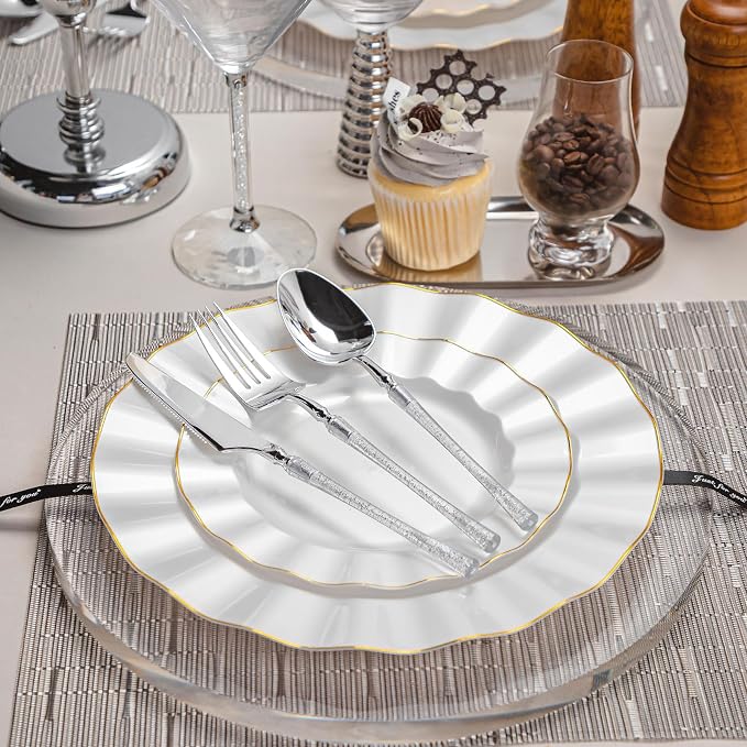 120PCS Pearl White Plastic Plates, Wavy Plates - Image 6
