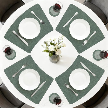 Round Table Placemats Set of 4, Wedge Shaped Faux Leather Table Mats, Heat Resistant Wipeable Washable Place Mats for Dining Table Dinner Kitchen Indoor Outdoor