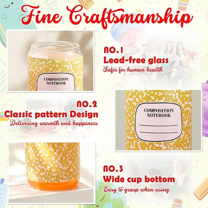 Sliner 3 Pcs Teacher Glass Cups Back to School Gifts Composition Notebook - Image 5