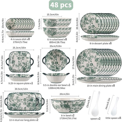 Ceramic Dinnerware Set, Floral Plates and Bowls Sets, Microwave & Dishwasher - Image 3