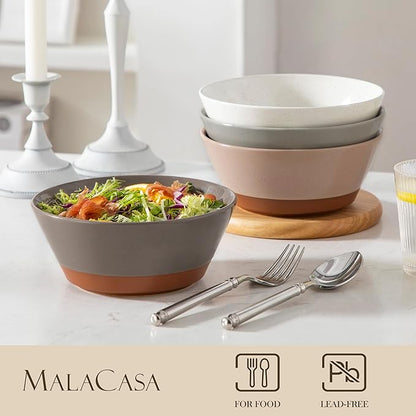 MALACASA Soup Bowls, Ceramic Salad Bowls Set of 4, 35oz Ceramic Bowls for Ramen, Cereal, Fruit and Pho, Microwave & Dishwasher Safe, Speckled Deep Bowls, Multicolor