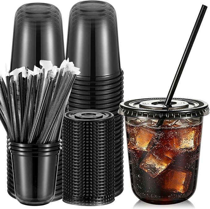 Ziliny 50 Sets 14oz Black Plastic Cups by Ziliny