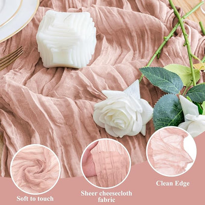 Cheesecloth Table Runner Dusty Pink 10FT Boho Gauze, 2 Pack | 120 Inch Cheese - Image 3