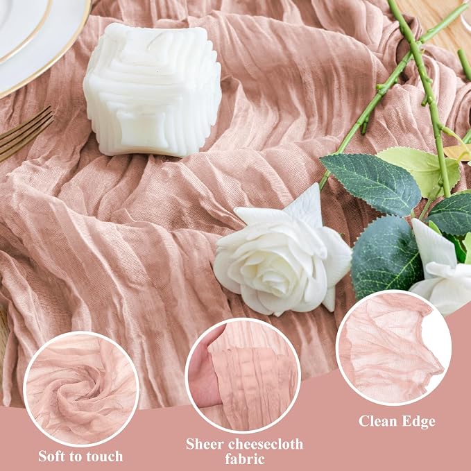 Cheesecloth Table Runner Dusty Pink 10FT Boho Gauze, 12 Pack | 120 Inch Cheese - Image 3