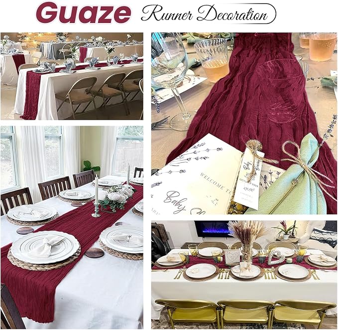 4 Pack Burgundy Cheesecloth Table Runner 20 x 120 inch Gauze Table Runners 10 - Image 4