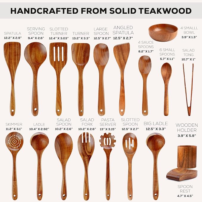 Zulay Kitchen 30-Piece Teak Wooden Utensils - Image 3