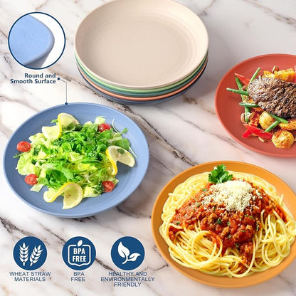HOTEC 8-Pack 9inch BPA Free Unbreakable Deep Dinner Plates, Wheat Straw Plastic - Image 3