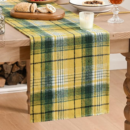Artoid Mode Yellow Green Farmhouse Plaid Spring Table Runner, Winter Rustic by ArtoidMode